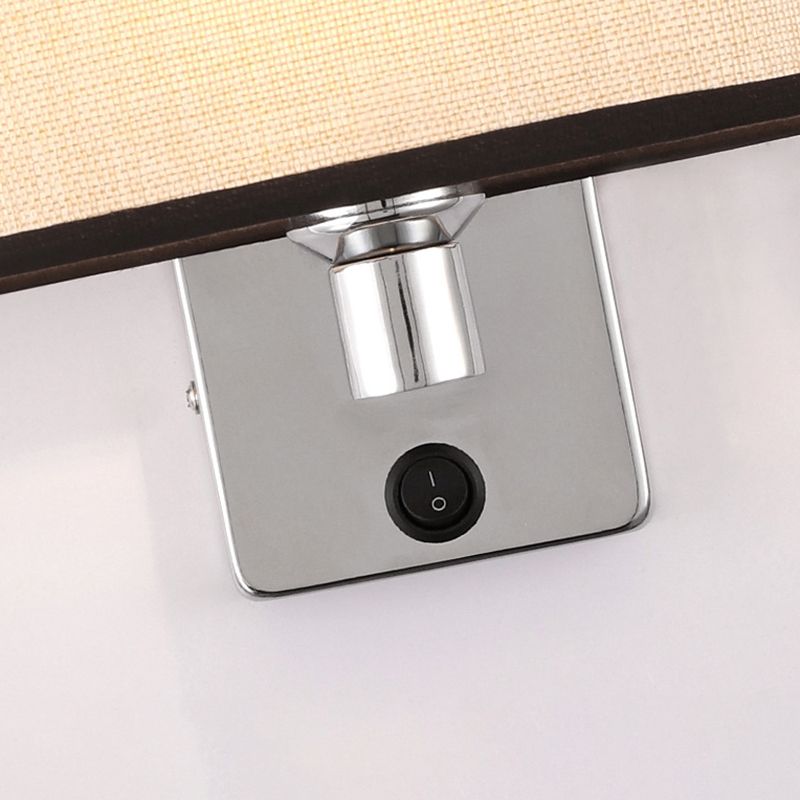Modern Metal Wall Sconce Geometric Shape Wall Light with Fabric Shade for Study