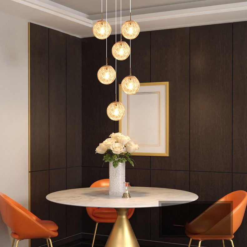 Spiral Stairs Pendant Light Fixture Clear Glass Nordic Style Multiple Hanging Light