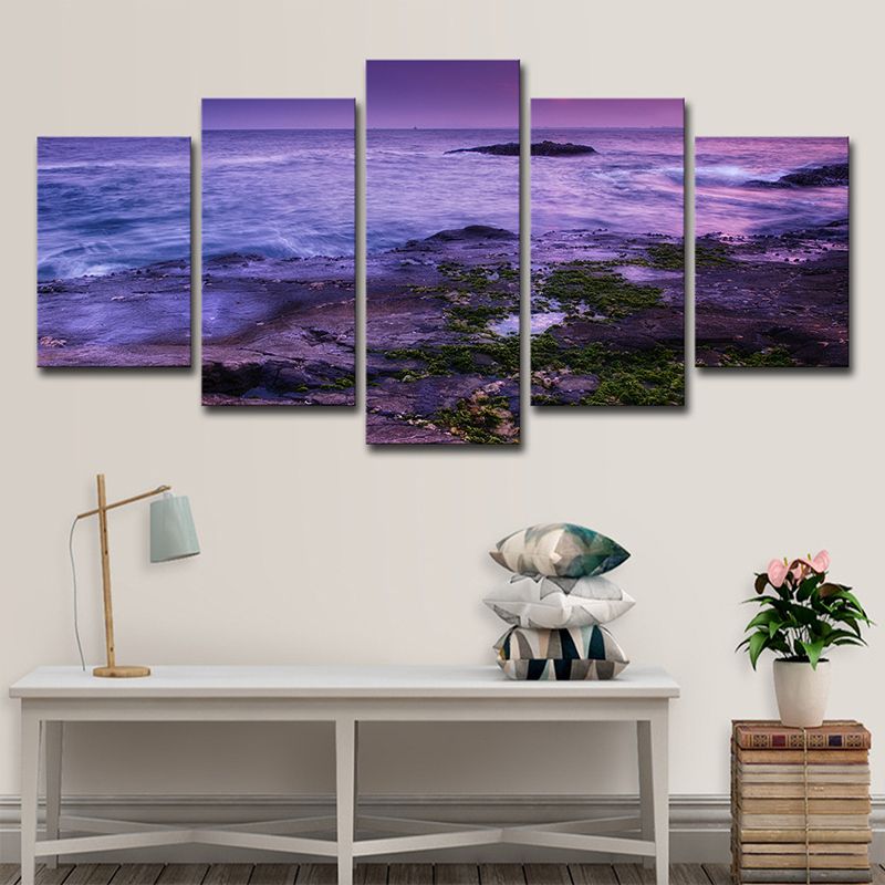 Purple Enoshima Island Nightfall Canvas Multi-Piece Wall Art Print for Living Room