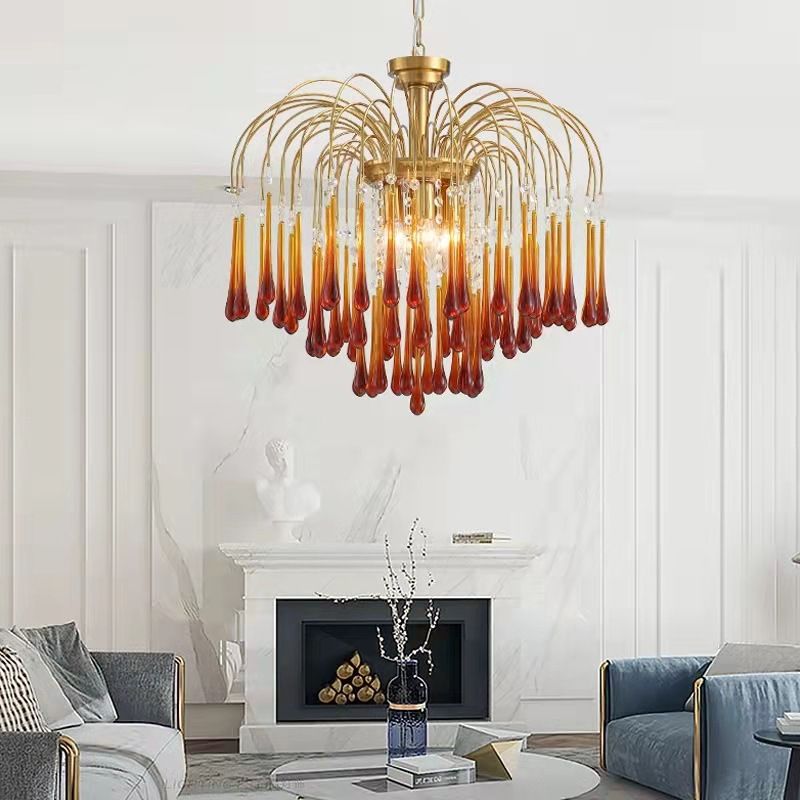 American Water Droplets Shape Chandelier Gold Chandelier Pendant for Dining Room