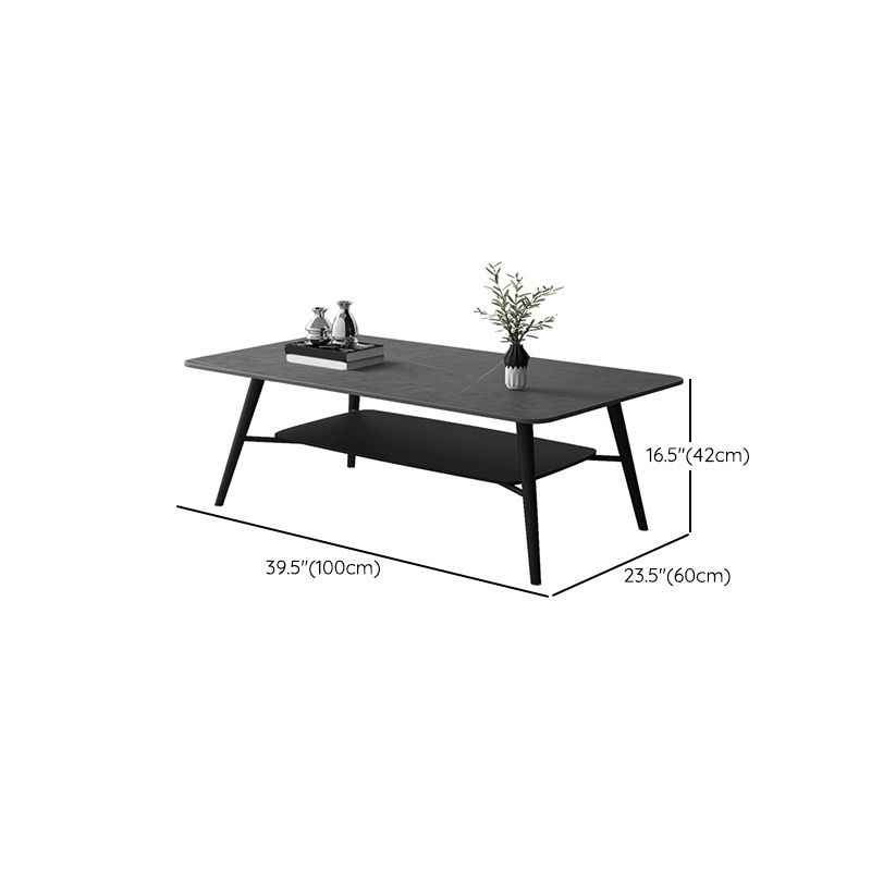 Cross Legs Rectangular Slate Coffee Cocktail Table in Gray with Shelf