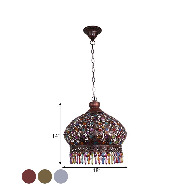 14"/18" W Metal Dome Chandelier Light Fixture Decorative 3 Lights Living Room Hanging Lamp in Silver/Brass/Copper