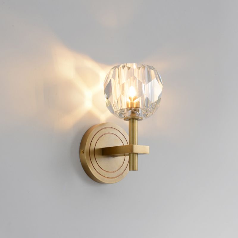 Round Shade Crystal Wall Sconce Modern Style Multi Lights Wall Mount Lighting in Brass