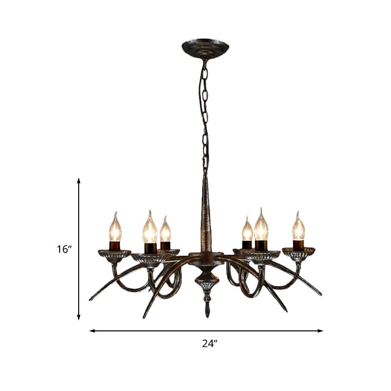 Industrial Candelabra Hanging Pendant 6 Lights Metal Ceiling Chandelier in Black for Bedroom