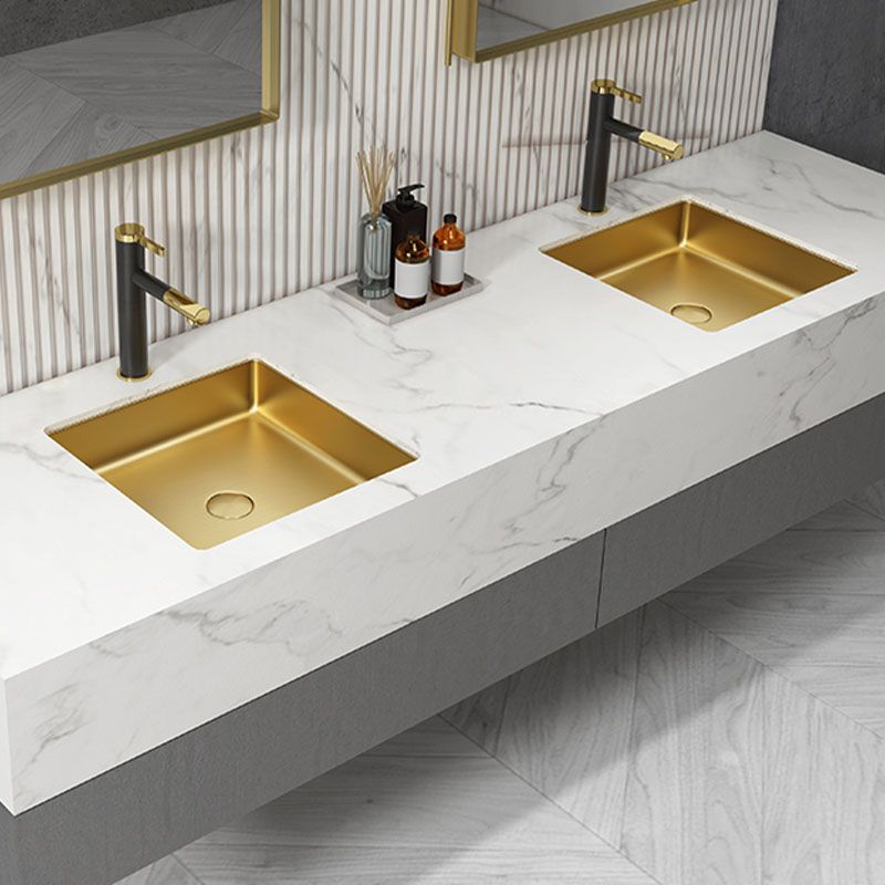 Contemporary Bathroom Sink Metal Rectangular Drop-in Bathroom Sink with Pop-Up Drain