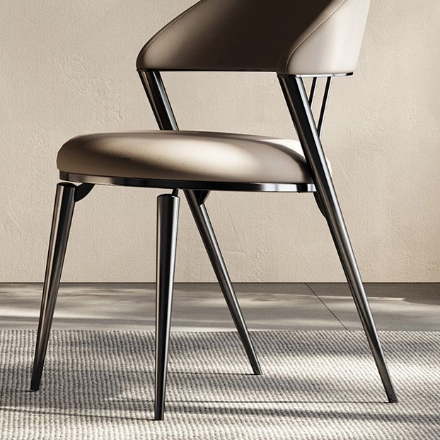 Glam Style Open Back Faux Leather Metal Base Dining Side Chair