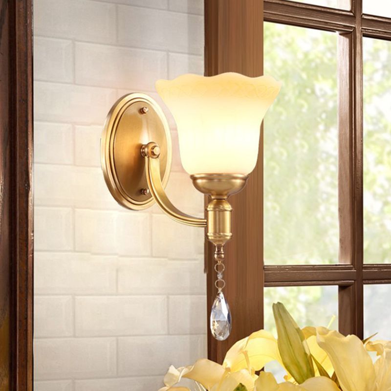 Bell Shade Bedroom Wall Mount Lamp Vintage Stylish Frosted Glass 1/2-Light Brass Finish Wall Sconce