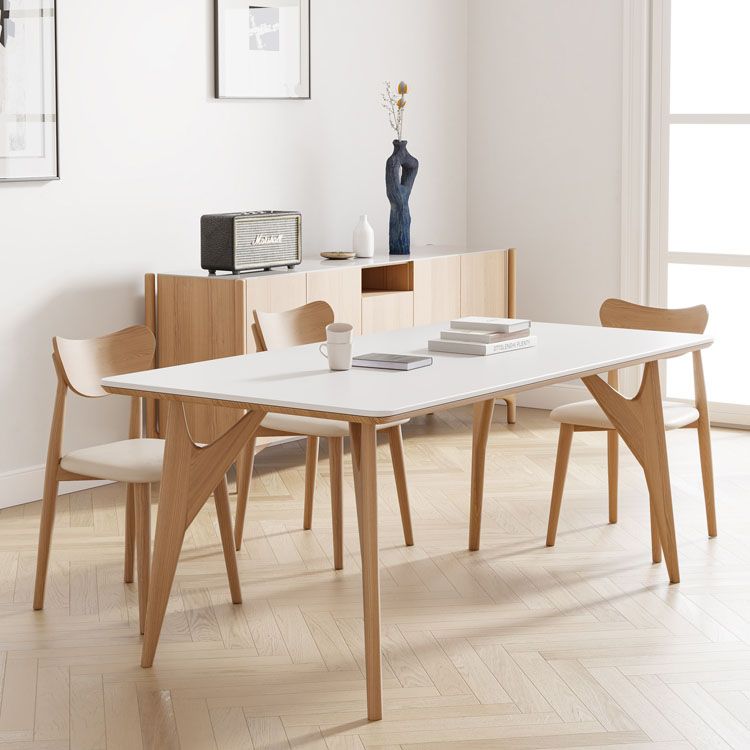 White Stone Top Dining Table Glam Style 4 Legs Dining Table for Dining Room