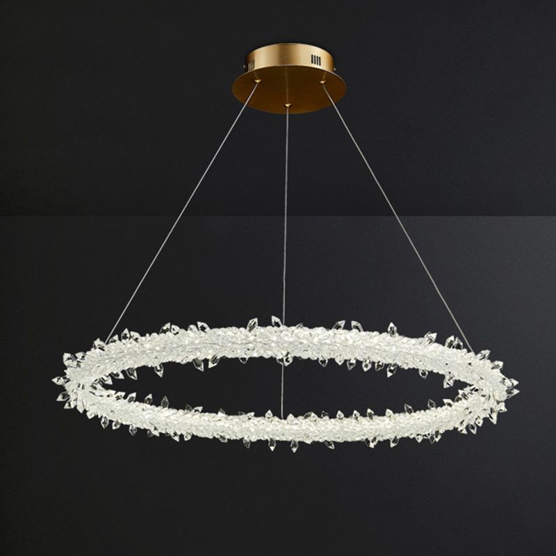 Suspension à LED circulaire moderne minimaliste en cristal clair salon de plafond suspendu