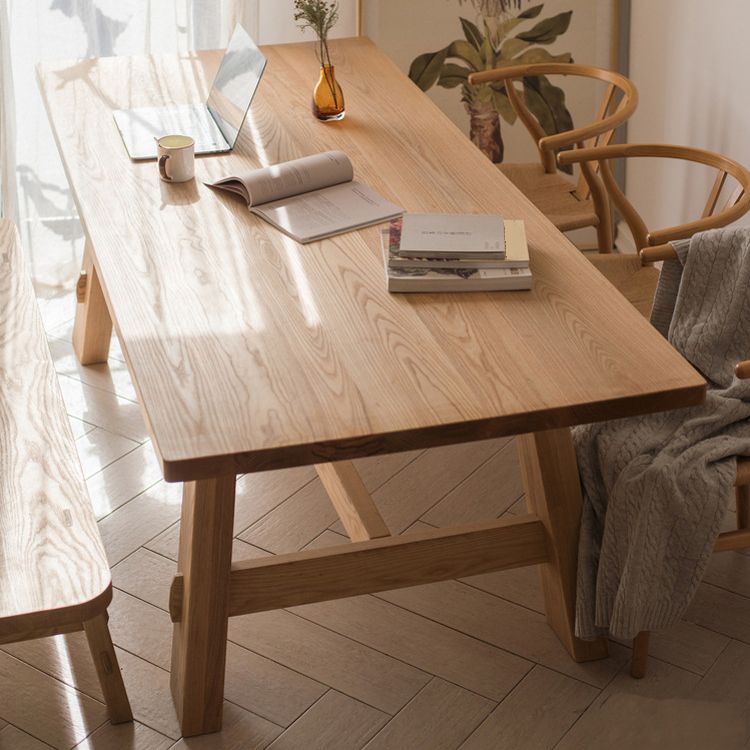Rectangle Pine Solid Wood Table Minimalist Dining Table with Trestle Base for Restaurant