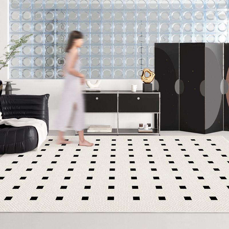 Gray Modern Carpet Polyester Check Pattern Carpet Stain Resistant Carpet for Living Room