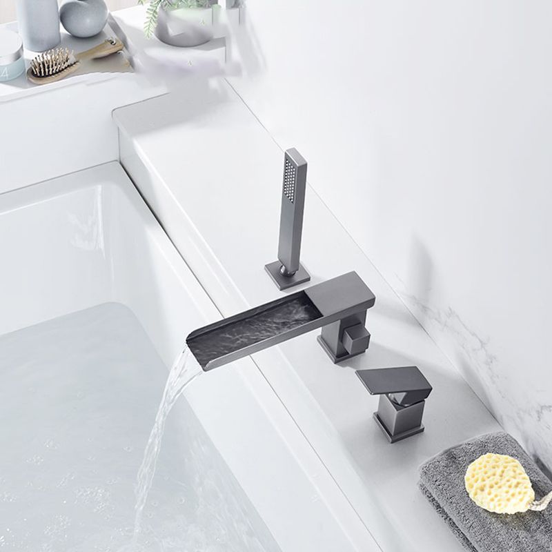 Deck Mounted Copper Roman Tub Faucet Low Arc Waterfall Roman Tub Faucet Set
