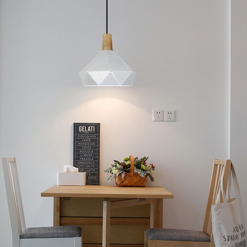 Forma colgante de forma de diamante metálico negro/gris/blanco 1 luz moderna monocromática luz colgante para escalera de cocina