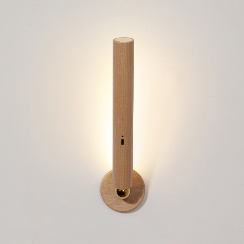 Lámpara de pared LED de madera maciza de 360 ​​° de 360 ​​° Cargo USB de estilo moderno de estilo cilíndrico para la cama para la cama