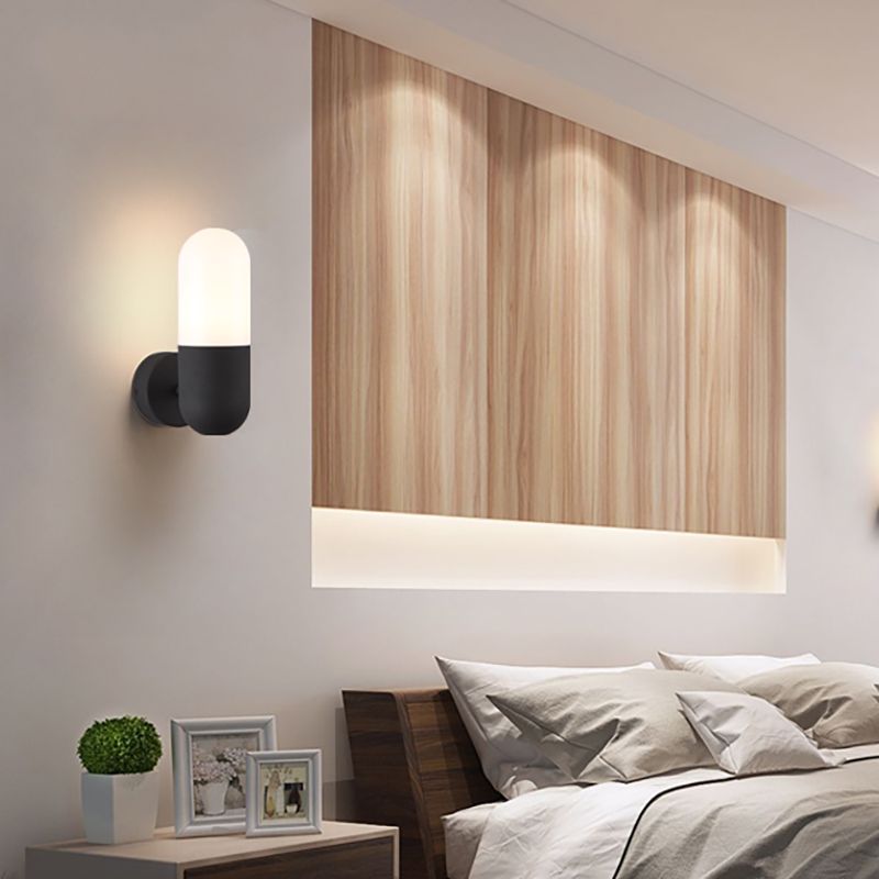 Capsule Metal Wall Sconce Light Postmodern 1 Light Black/Gray/White Wall Mounted Light for Bedroom