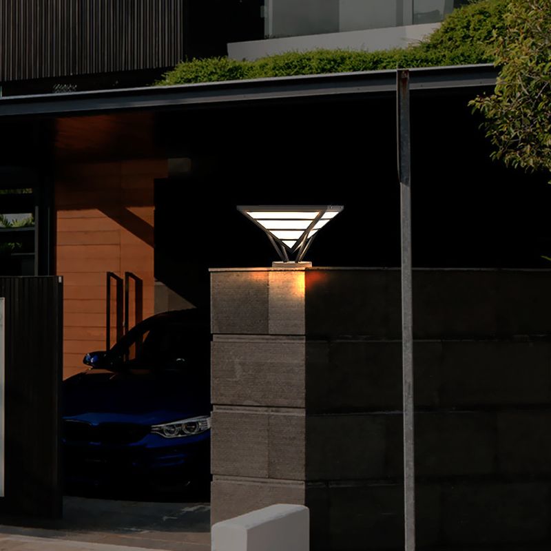 Cone Shape Metal Solar Pillar Lamp Modern 1 Light Outdoor Waterproof Light in Black
