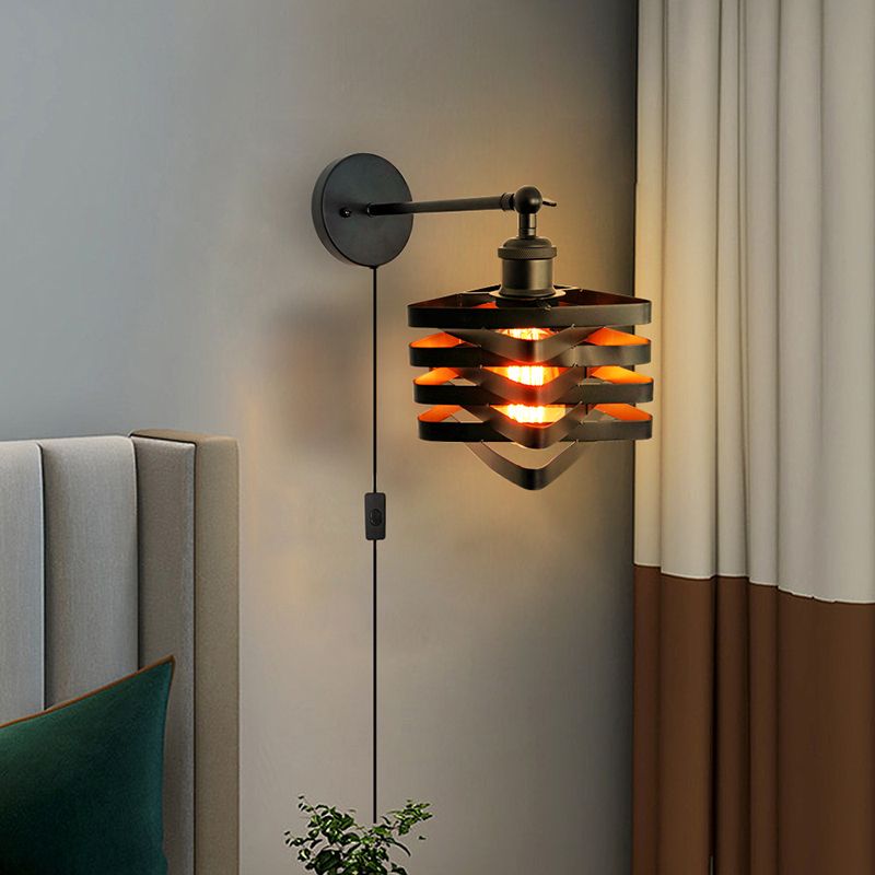 Black Modern Wall Sconce Triangle Shape Wall Light with Metal Shade for Bedroom