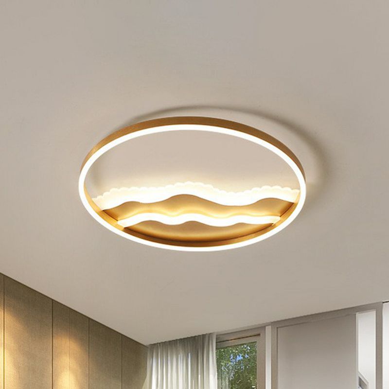 Plafonnier LED ondulé de style moderne en acrylique pour chambre à coucher, luminaire de plafond en or