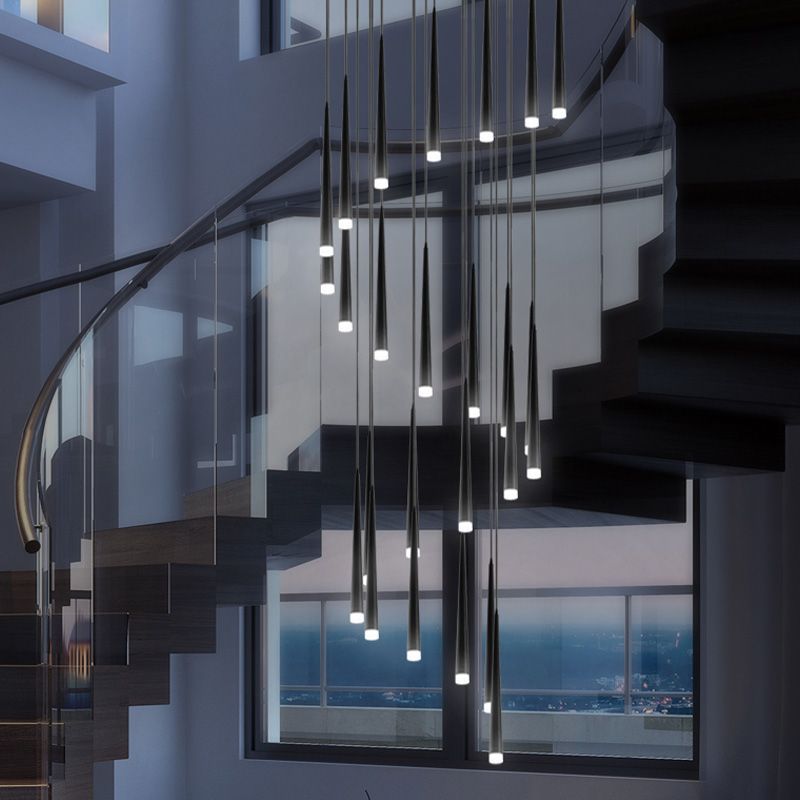 Stairs Pendant Light Fixture Metal Line Shape Modern Style Multiple Hanging Light