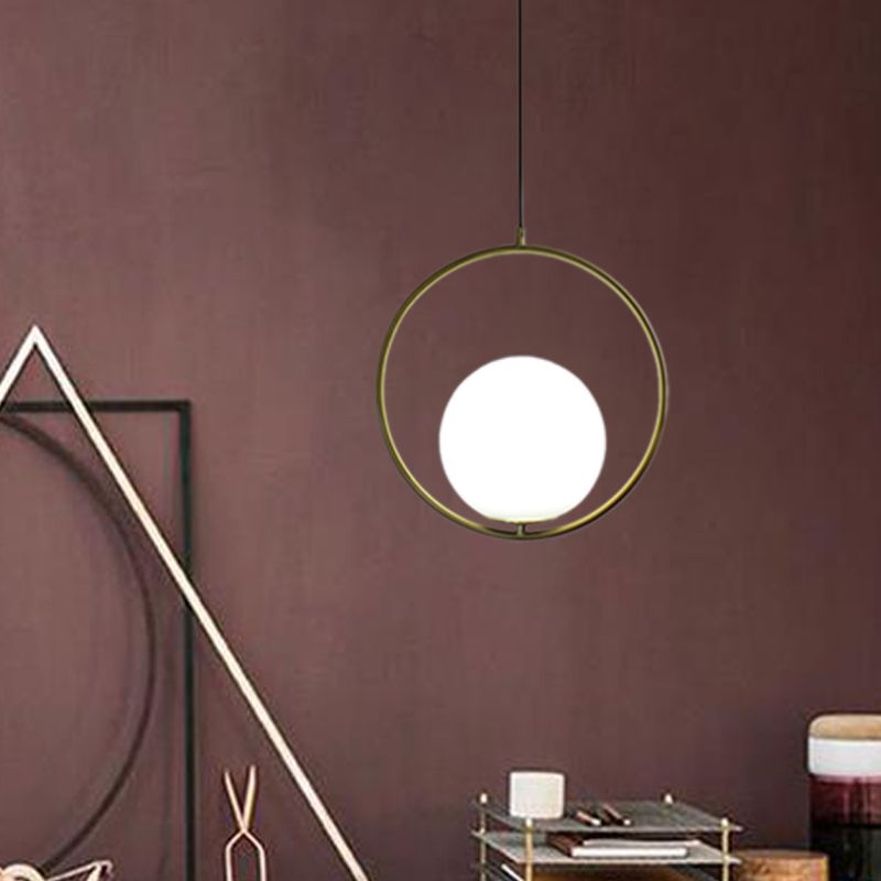 1 Kopfring -Anhänger Beleuchtung mit Globe Opalglas Schatten Retro Industrial Gold Suspension Light, 12 "/14" Breite