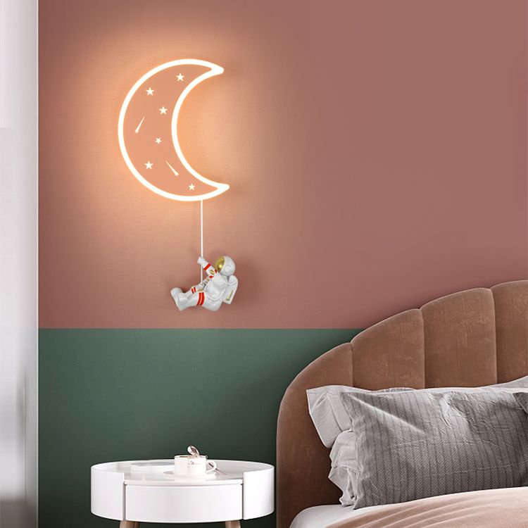 Cartoon LED Wall Light Astronaut and Moon Shaped Sconce Light for Kids Room