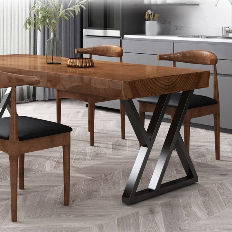Industrial Rectangle Dining Table Dark Brown Wood Top Table with Metal Base