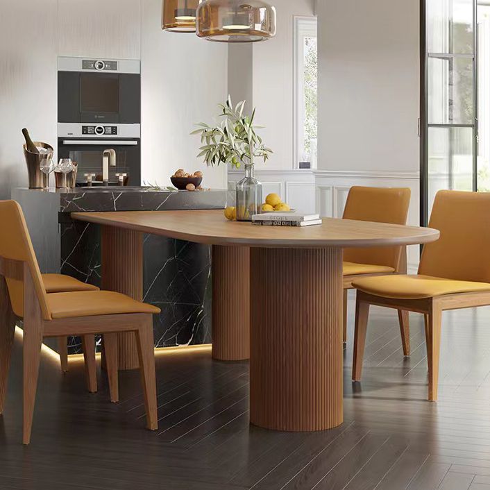 Forma gratis Mesa de comedor de tono marrón de madera maciza Mesa de 3 patas moderna para comedor para comedor