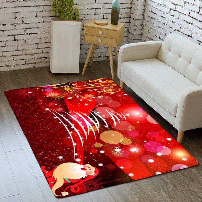 Red Santa Claus Rug Polyester Modern Area Rug Non-Slip Backing Rug for Home Decor
