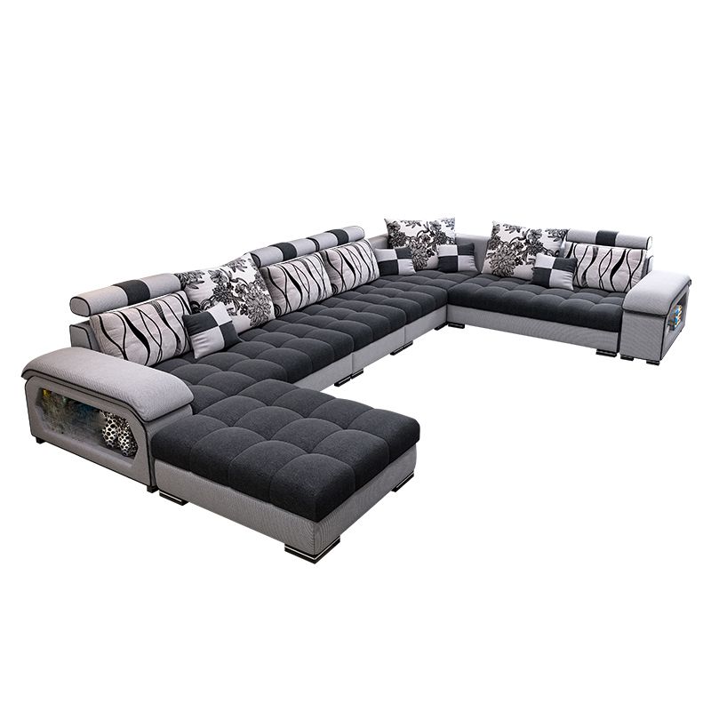 Removable Cushions Slipcovered Tufted Sectional Sofa Set with Storage