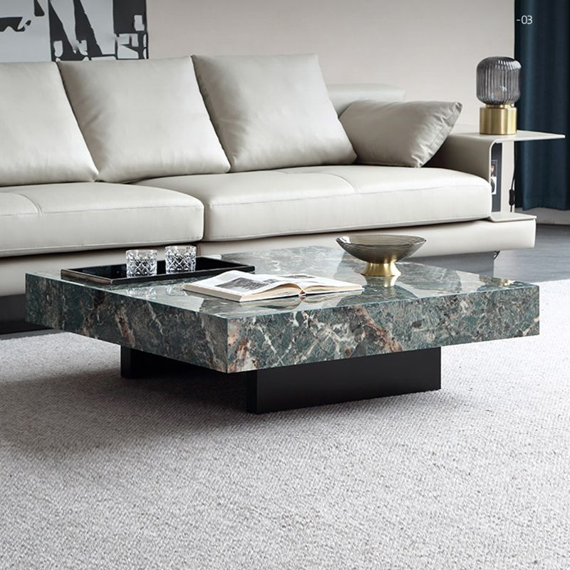 Glam Square Slate Coffee Table Stainless Steel Sled Cocktail Table