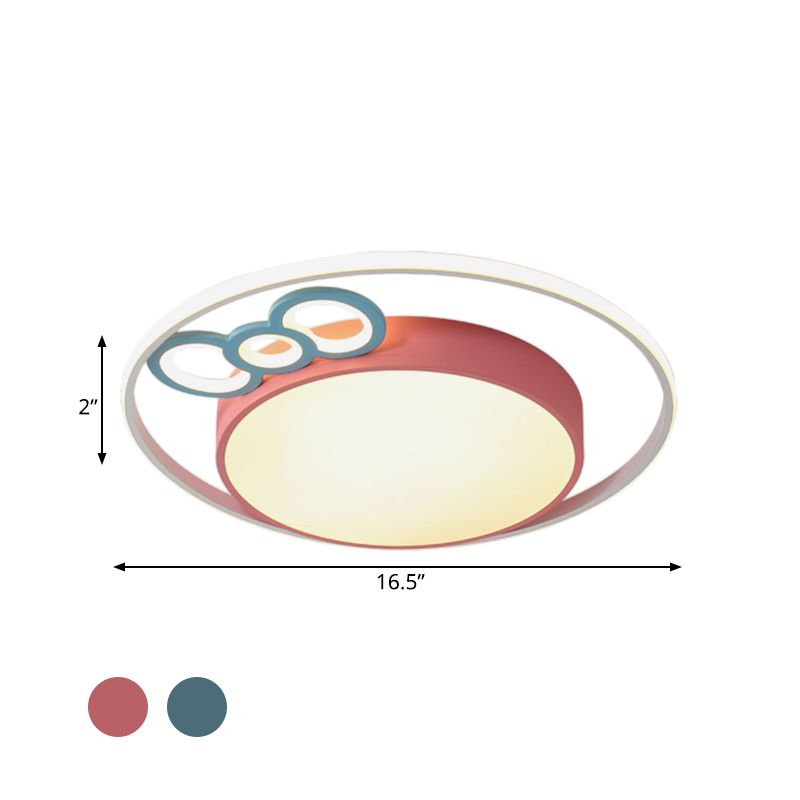 Drum Flush Pendant Ceiling Light Contemporary Acrylic Blue/Pink LED Flush Mount with Bownot for Bedroom