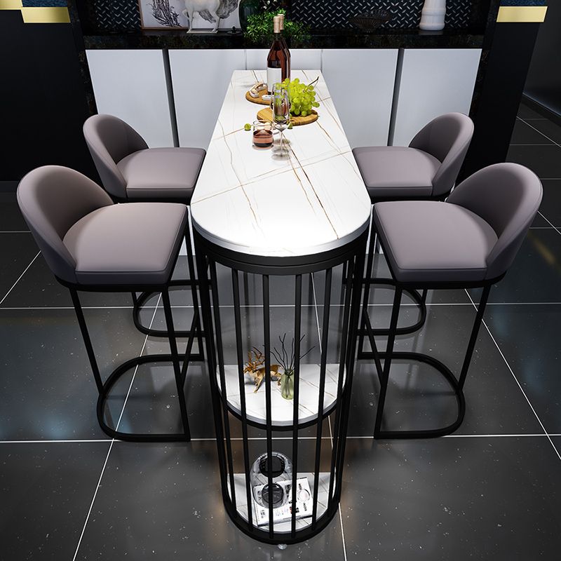 Modern Living Room Patio Bar Table White Marble Storage Counter-height Pub Table