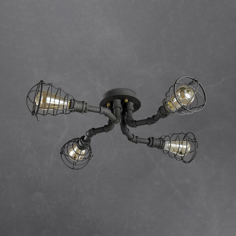 Industrial Retro Cage shape Ceiling Lamp Water Pipe Iron Flush Mount for Bar