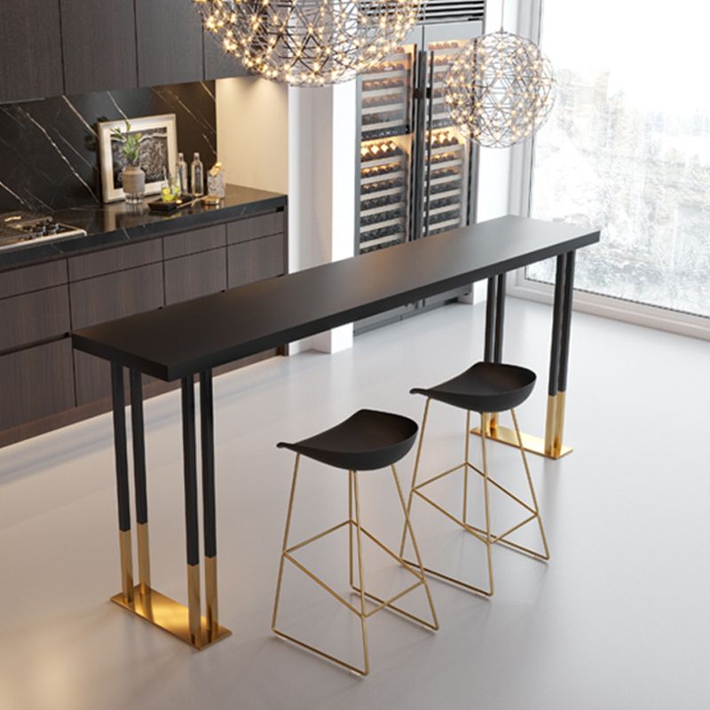 Living Room Rectangle Wood Top Counter Table Gold Base Glam Style Bar Table