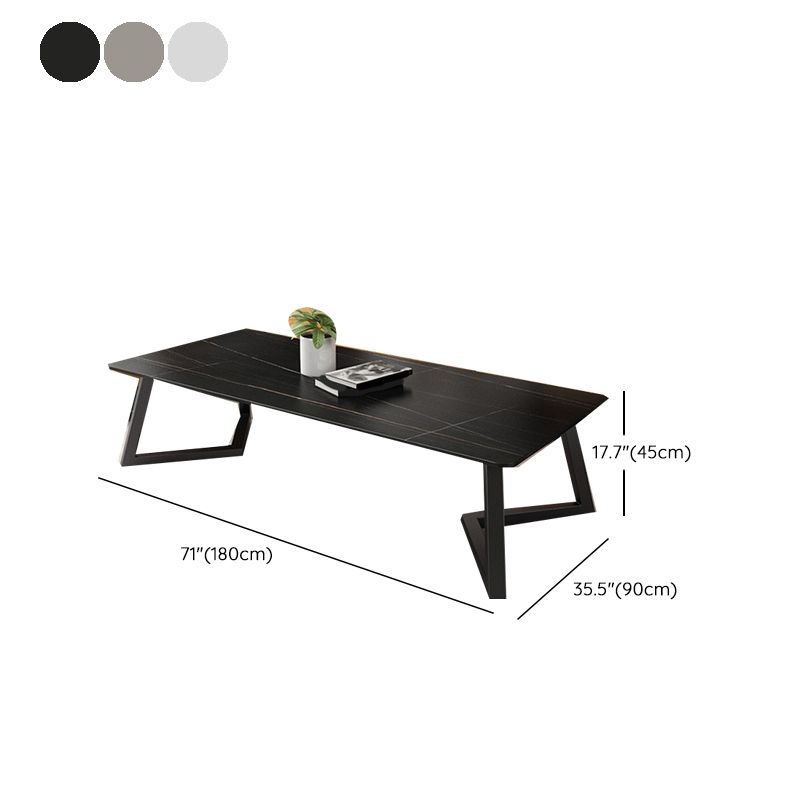 Contemporary 17.7" H Coffee Table Rectangular Stone 1 Single Cocktail Table