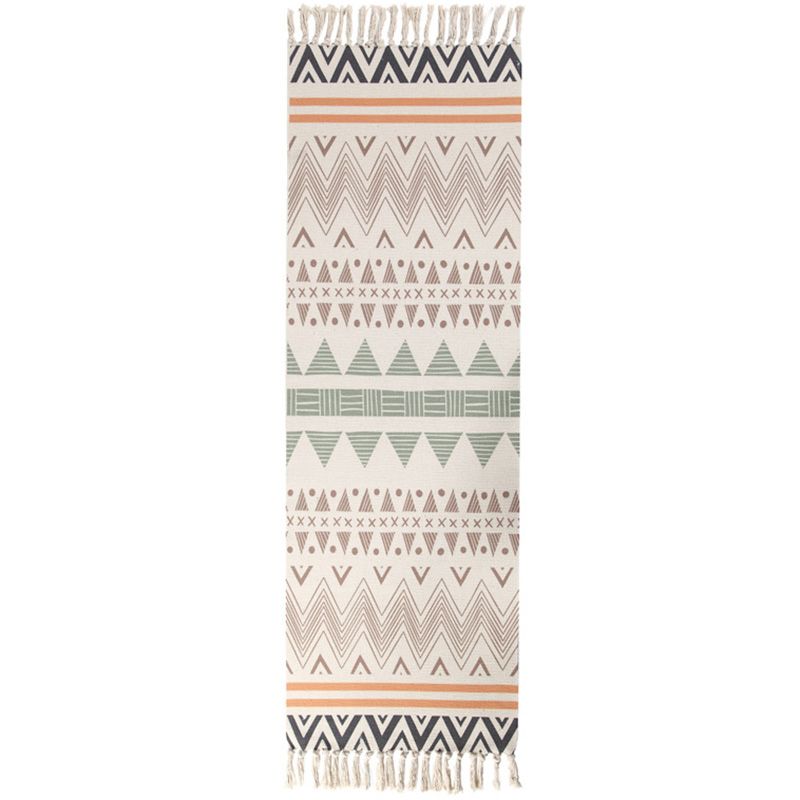 Moroccan Room Rug Multi-Color Tribal Totem Rug Cotton Blend Washable Hand Twisted Carpet with Tassel