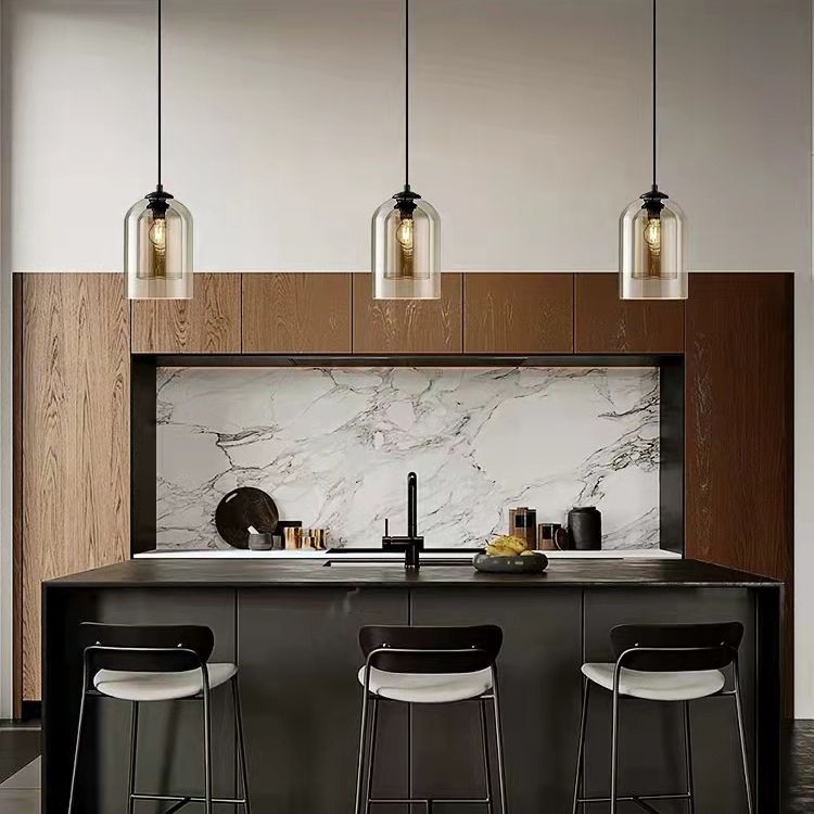 Double Glass Bell Pendant Light in Modern Luxury Style Wrought Iron Hanging Lamp for Interior Spaces