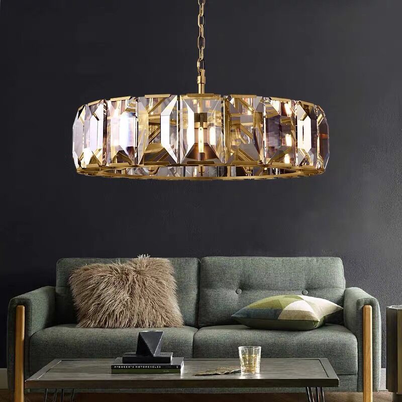 Modern Style Drum Shaped Chandelier Clear Crystal Chandelier for Bedroom
