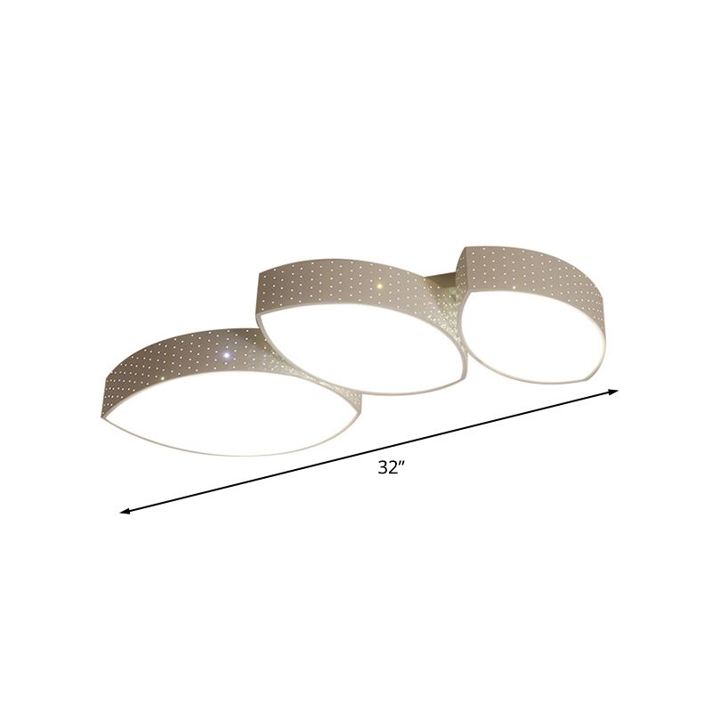 Minimalist 3-Leaf Ceiling Mounted Light Metal Living Room LED Flush Lamp Fixture in White