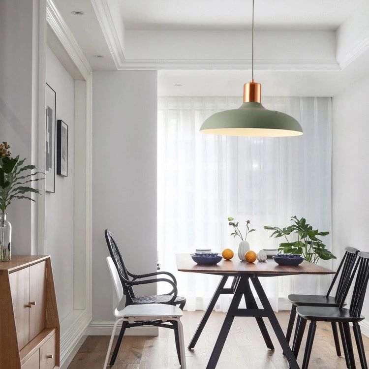 1 Bulb Restaurant Suspension Lamp Macaron Style Pendant Light Fixture with Bowl Metal Shade