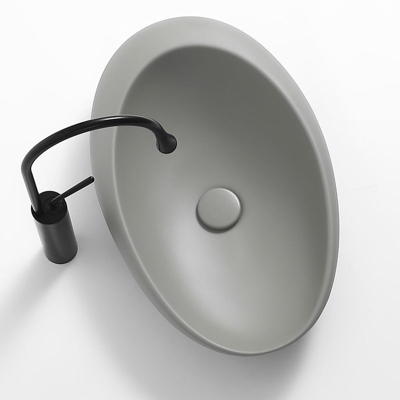 Modern Vessel Bathroom Sink Porcelain Oval with Pop-Up Drain and Faucet Wash Stand