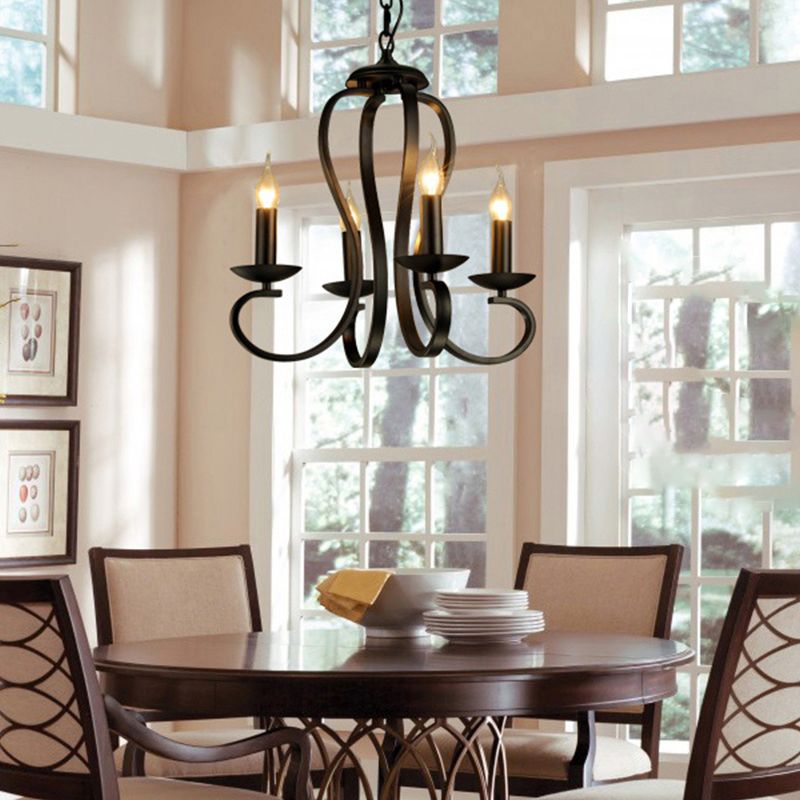 Black Swirled Arm Pendant Lighting Classic-Style Metal 3/5/6 Lights Living Room Chandelier