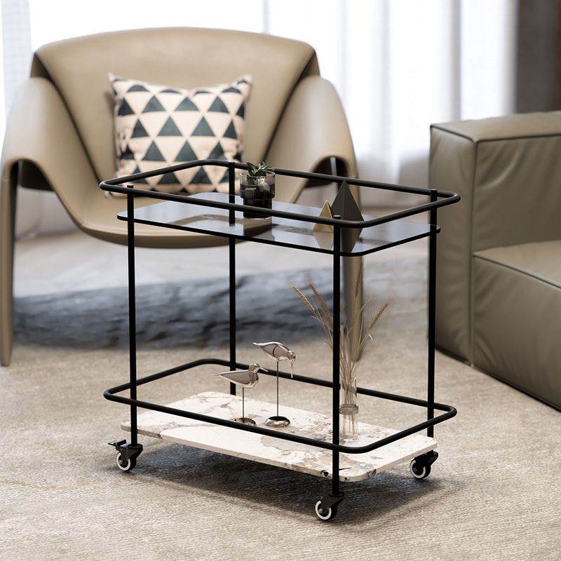 Glass Top End Table with Casters Modern 25.6"w 1-Shelf Side Table