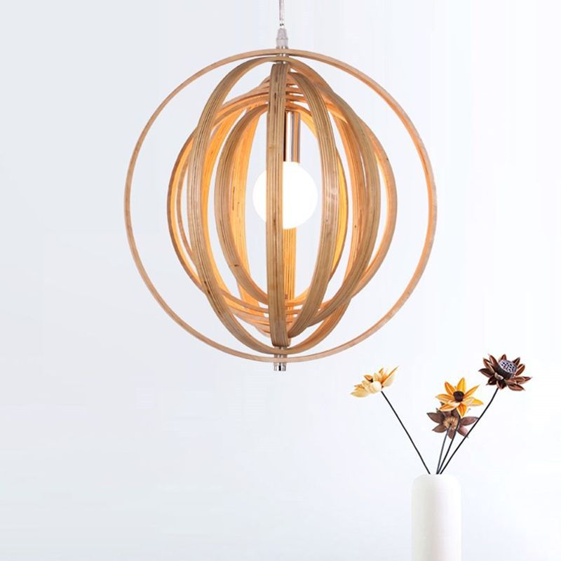 Novedad en forma de anillo giratorio novedad lámpara de colgante de beige de bulbo de madera simple de madera