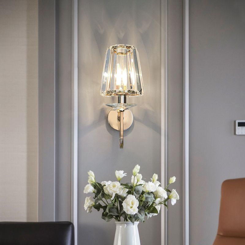 Modern Style Crystal Wall Light Geometric Wall Sconce in Gold for Living Room