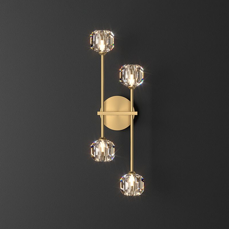 Geometric Shade Multi-Lights Wall Sconce Modern Style Crystal Wall Mount Light Fixture in Gold
