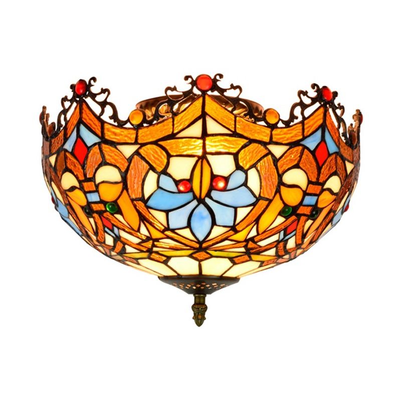 Hand Cut Glass Blue Ceiling Mount Scalloped 2/3 Lights Baroque Flush Mount Ceiling Light, 12"/16" Width