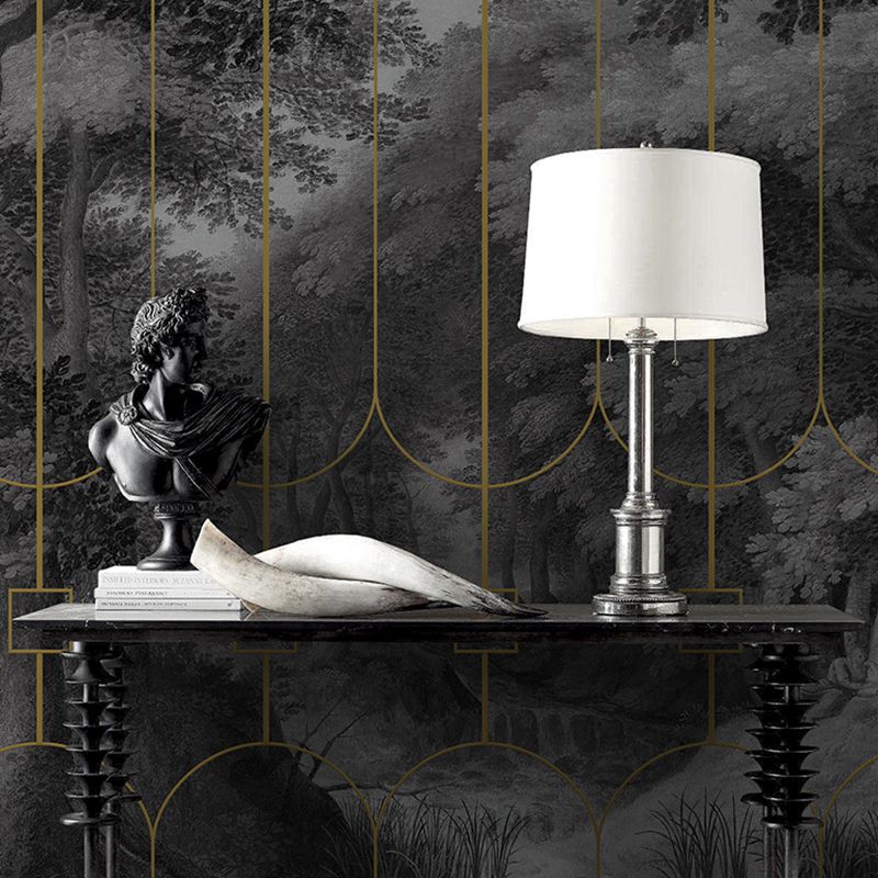 Enormous Photo Original Mural Wallpaper for Living Room Decor with Railings and Forest Design in Dark Grey