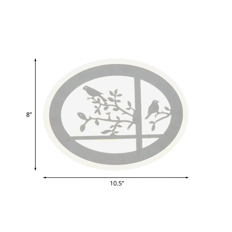 Éclairage mural d'oiseau et de branche en acrylique circulaire Asie LED LED MURME MURME MURME MURAL, BLANC / LUMIÈRE CHAUD