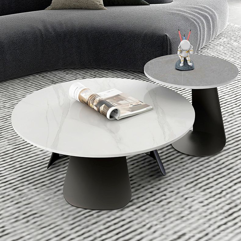 Slate Round Coffee Table Modern Metal Pedestal Cocktail Table